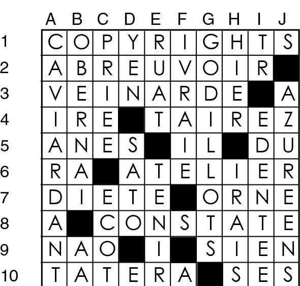 Solutions des mots croisés du précédent numéro