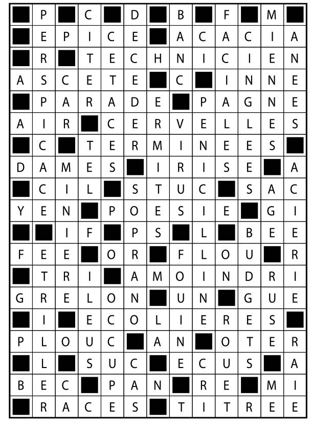 Solutions des mots fléchés du précédent numéro