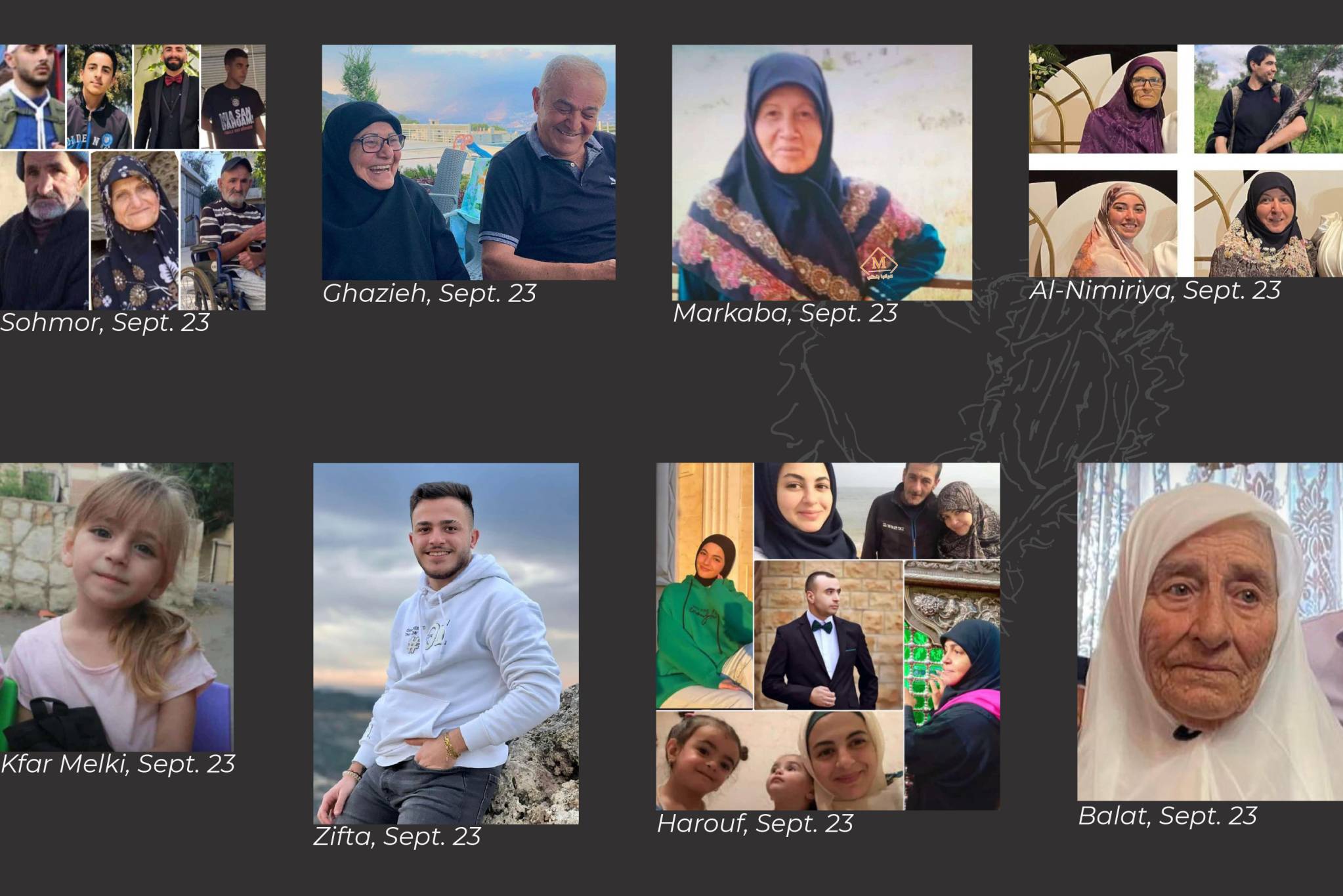 The above victims include families who were killed by Israel's country-wide air raids on Monday, Sept. 23.