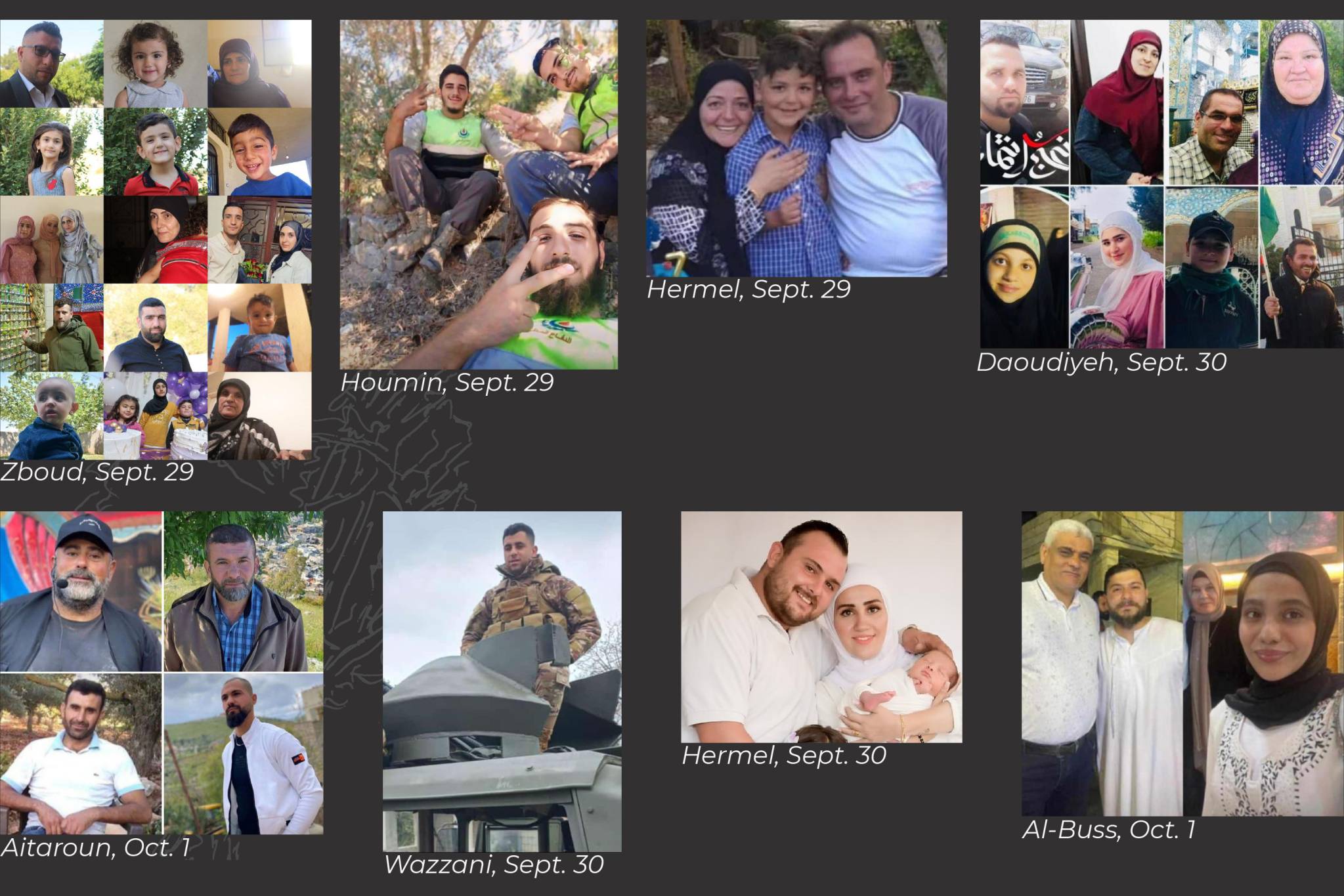 The above victims include families from southern Lebanon and Hermel in the northeast of the country, as well as paramedics and a Lebanese Army member.
