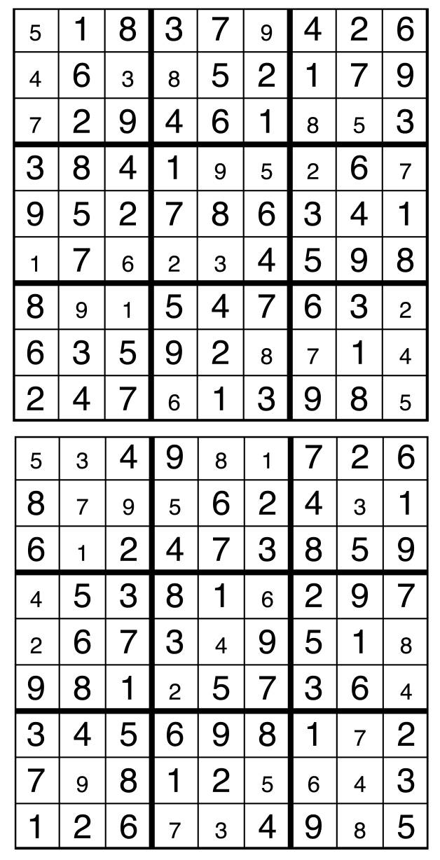 Solutions des sudokus du précédent numéro