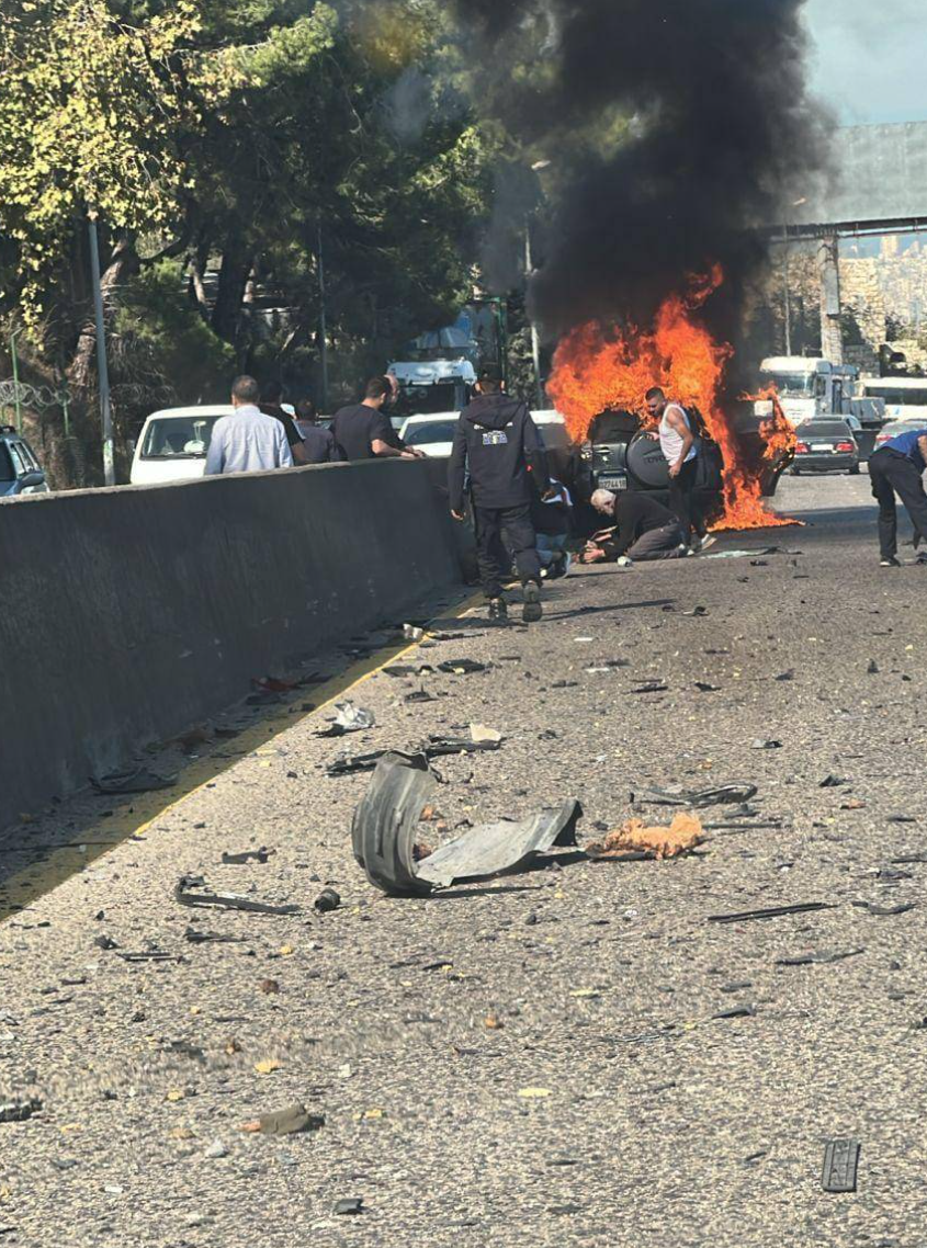 Israeli drone strike on car on highway east of Beirut