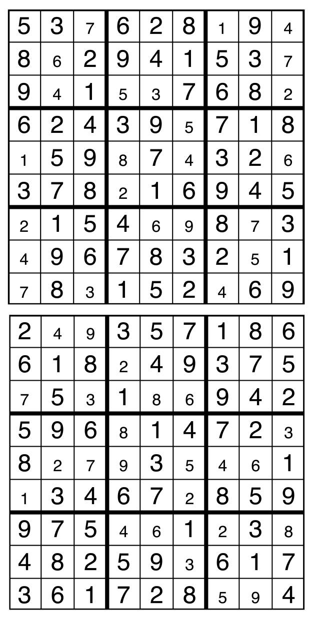 Solutions des sudokus du précédent numéro
