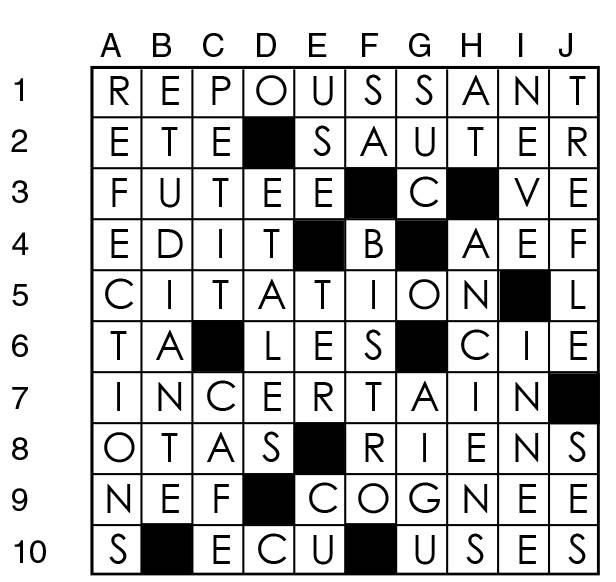 Solutions des mots croisés du précédent numéro
