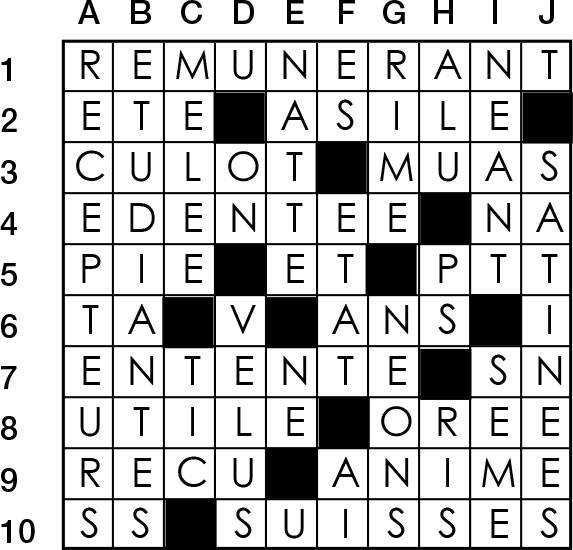 Solutions des mots croisés du précédent numéro