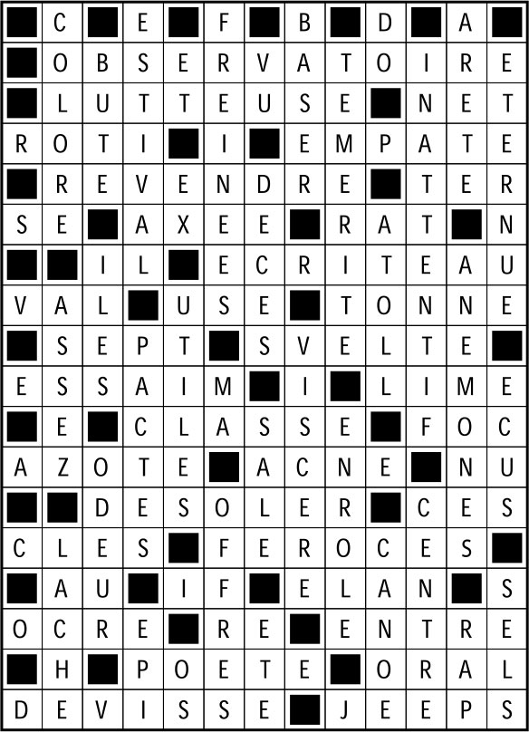 Solutions des mots fléchés du précédent numéro