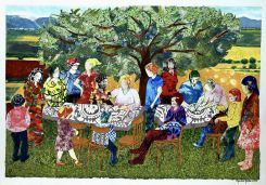 A collage artwork using wallpaper by Haibat Balaa Bawab exhibited at the Art on 56th gallery. Courtesy of the Art on 56th gallery.