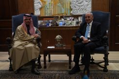 The Saudi Foreign Minister Faisal bin Farhan with Lebanese Speaker of Parliament Nabih Berri. (Credit: Mohammad Yassin/L'Orient Today)