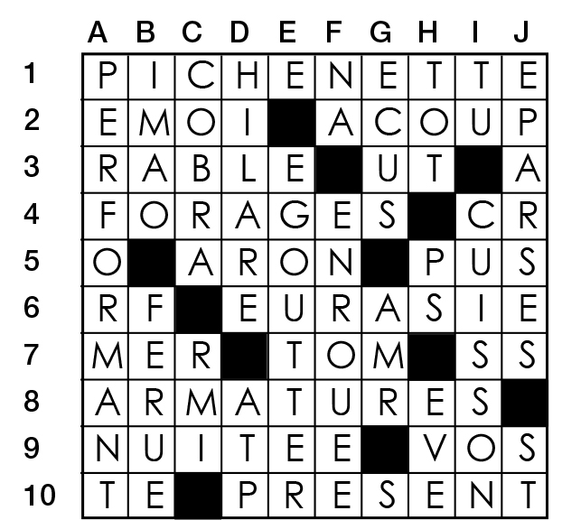 Solutions des mots croisés du précédent numéro