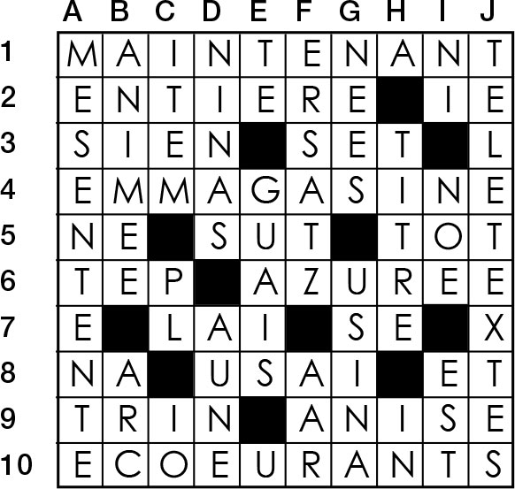 Solutions des mots croisés du précédent numéro