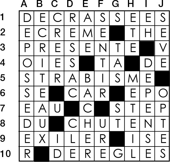 Solutions des mots croisés du précédent numéro