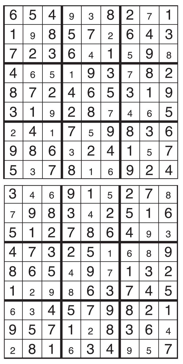 Solutions des sudokus du précédent numéro