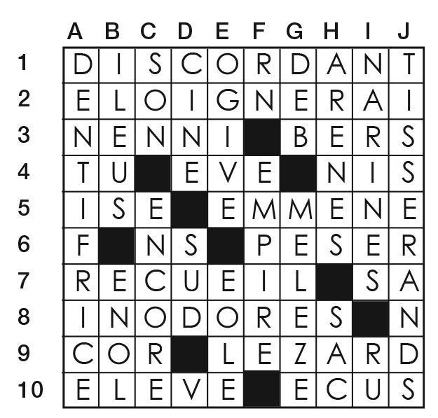Solutions des mots croisés du précédent numéro