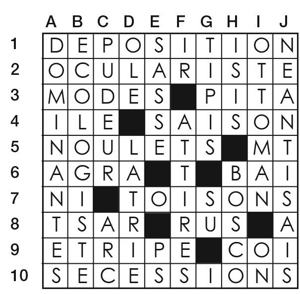 Solutions des mots croisés du précédent numéro
