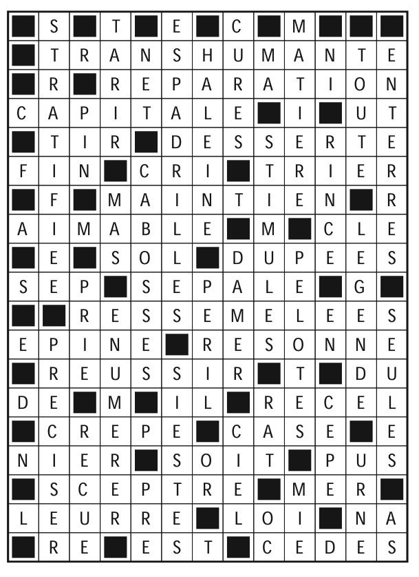 Solutions des mots fléchés du précédent numéro