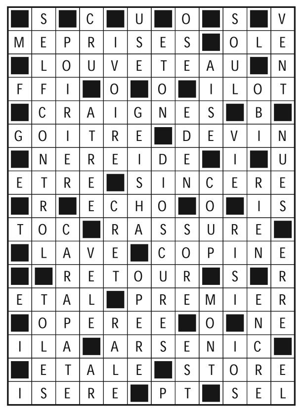 Solutions des mots fléchés du précédent numéro
