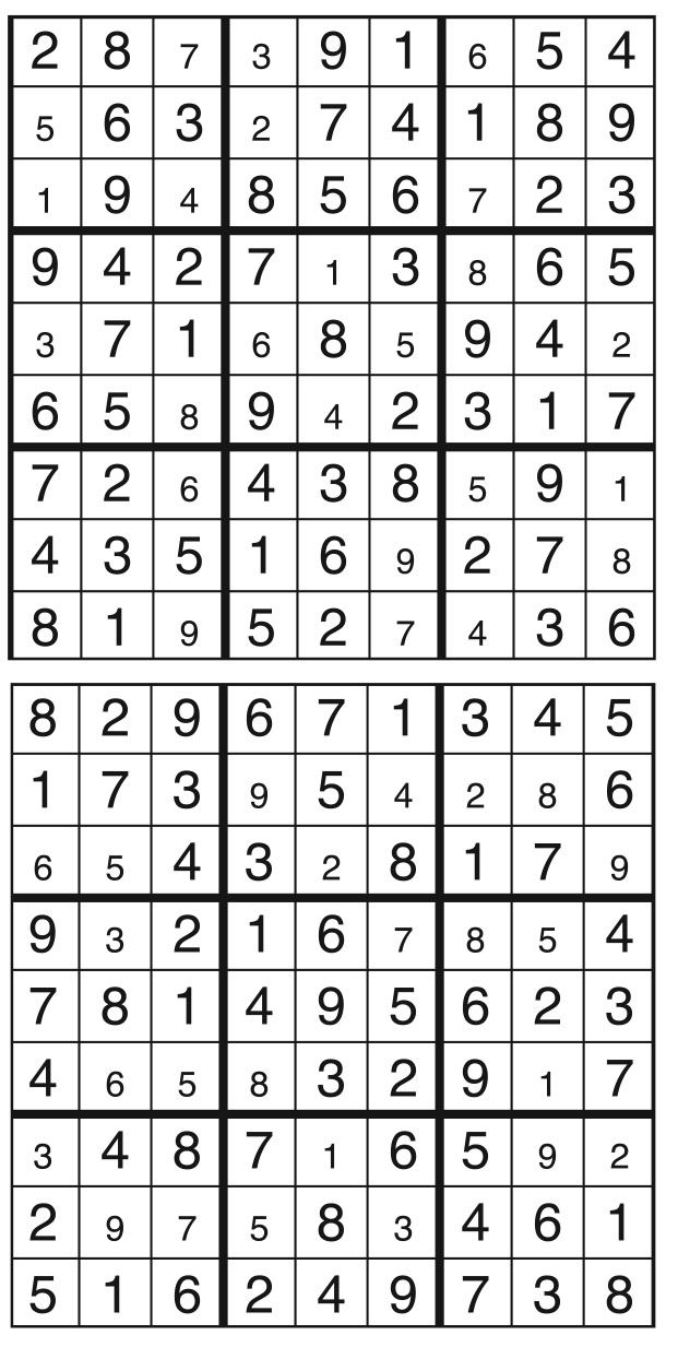 Solutions des sudokus du précédent numéro