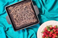 Debs b tahini chocolate cake. (Credit: Nima Salha/Illustration by Jaimee Lee Haddad/L'Orient Today)