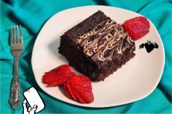 Debs b tahini chocolate cake. (Credit: Nima Salha/Illustration by Jaimee Lee Haddad/L'Orient Today)