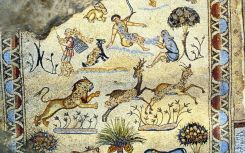 Detail of a mosaic displayed at "Treasures Saved from Gaza, 5,000 Years of History" at the IMA. (Credit: AFP)