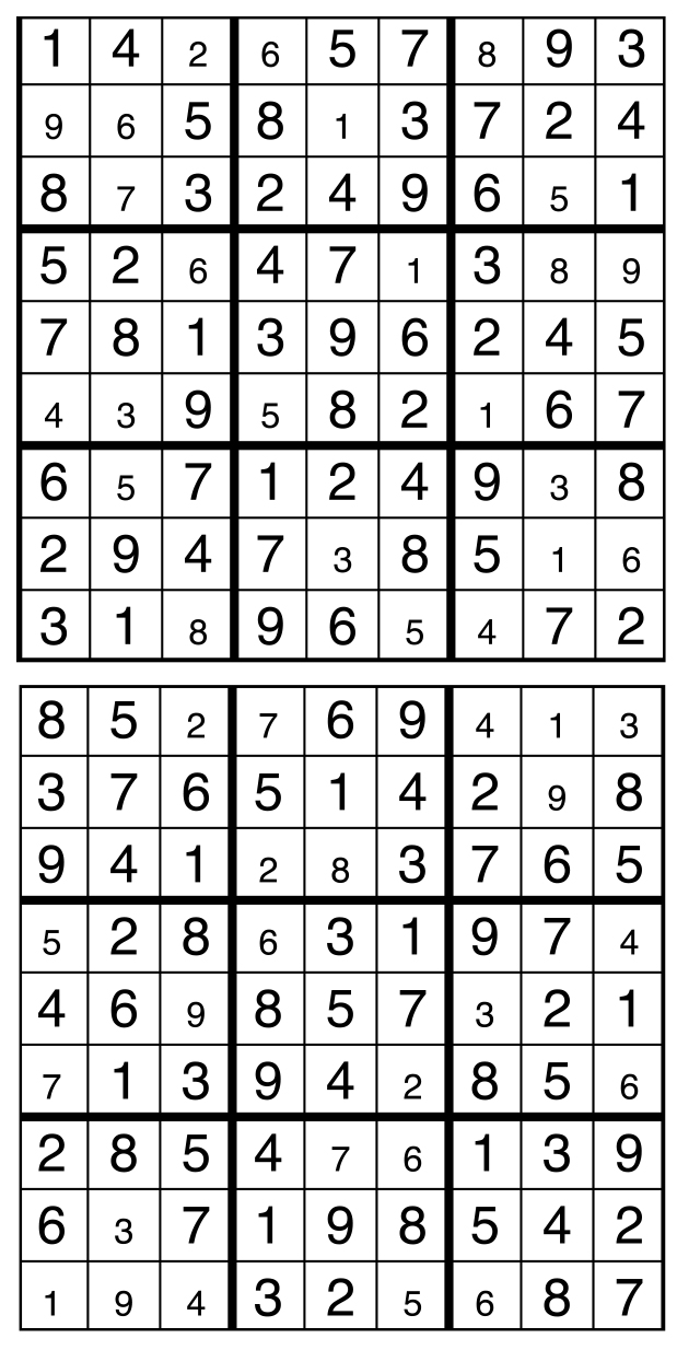 Solutions des sudokus du précédent numéro