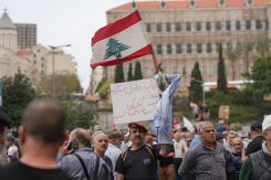 Former Lebanese military personnel on April 24, 2025, during a sit-in in downtown Beirut. (Credit: Mohammad Yassine/L'Orient-Le Jour)