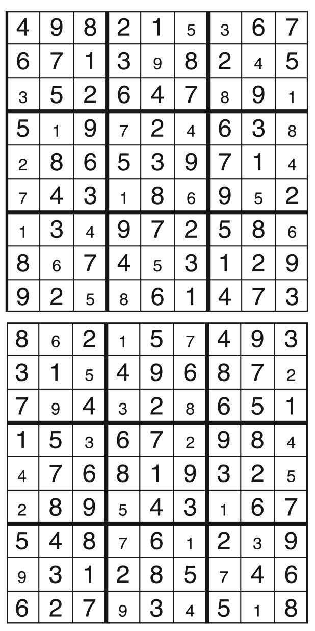 Solutions des sudokus du précédent numéro