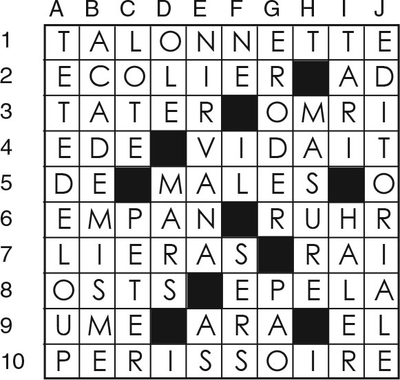 Solutions des mots croisés du précédent numéro