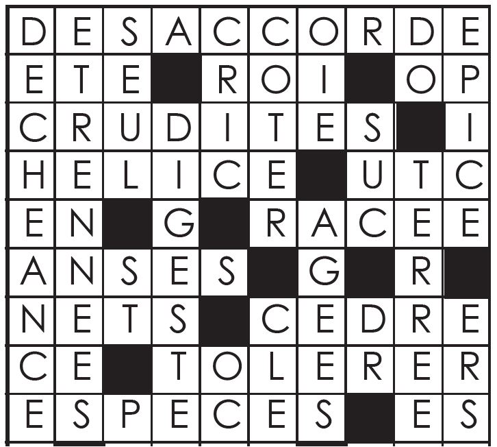 Solutions des mots croisés du précédent numéro