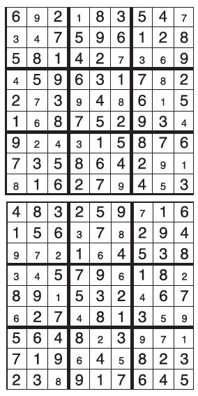 Solutions des sudokus du précédent numéro
