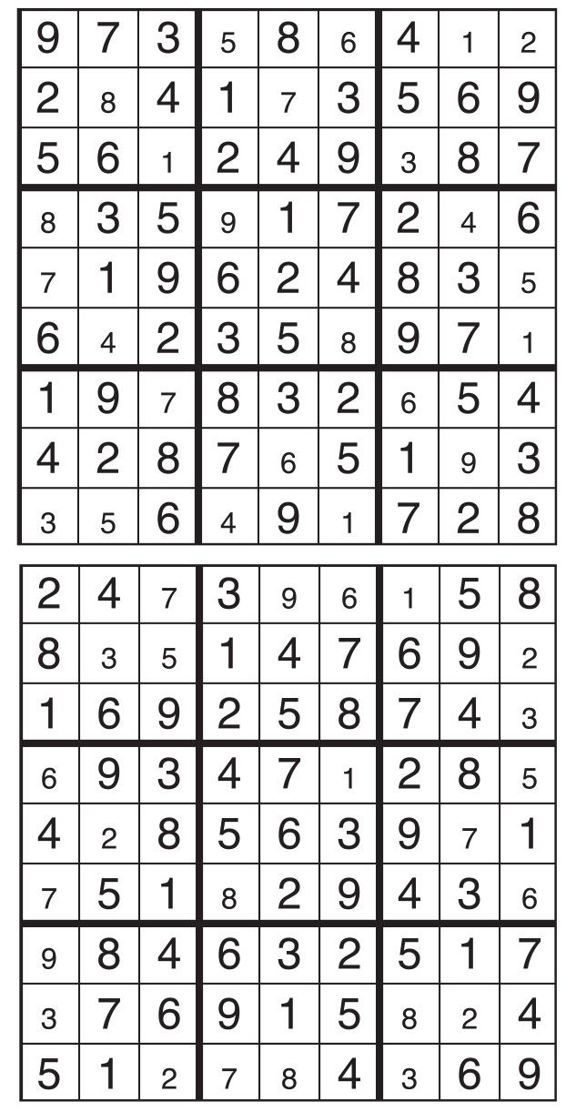 Solutions des sudokus du précédent numéro
