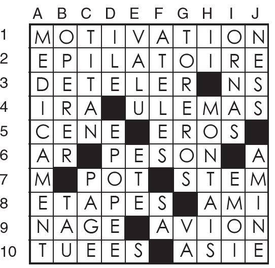 Solutions des mots croisés du précédent numéro