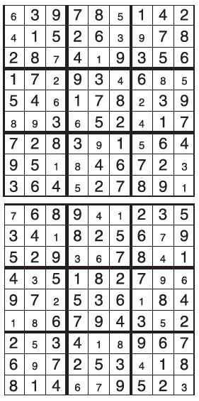 Solutions des sudokus du précédent numéro