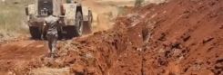 The Lebanese Army working to remove the large earthen barrier that the Israeli army constructed Monday night, in the presence of UNIFIL in Mais al-Jabal (Bint Jbeil) on May 27 2025. (Courtesy of Muntasser Abdallah/L'Orient Today)