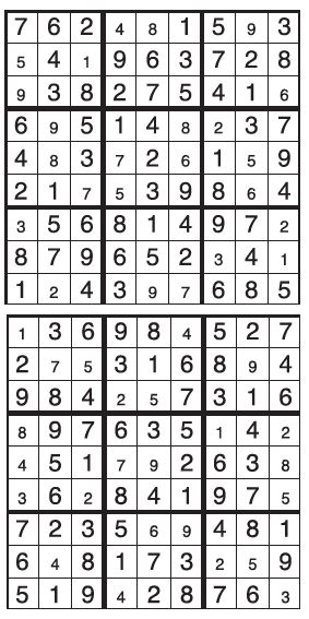 Solutions des sudokus du précédent numéro