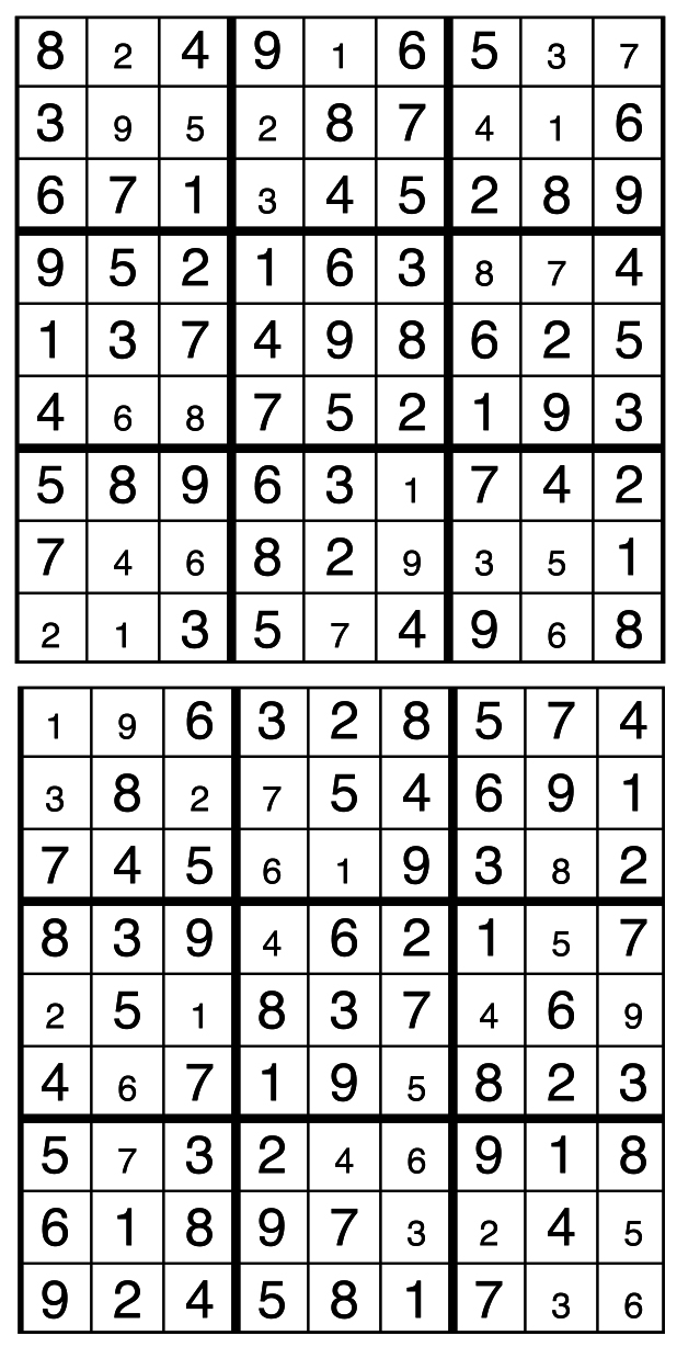 Solutions des sudokus du précédent numéro