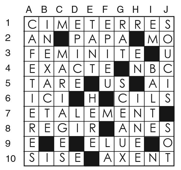 Solutions des mots croisés du précédent numéro