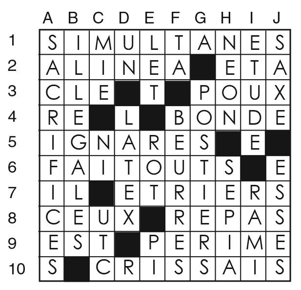 Solutions des mots croisés du précédent numéro