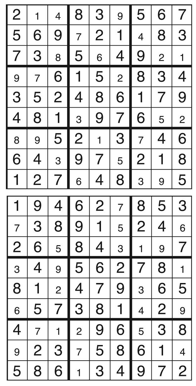 Solutions des sudokus du précédent numéro