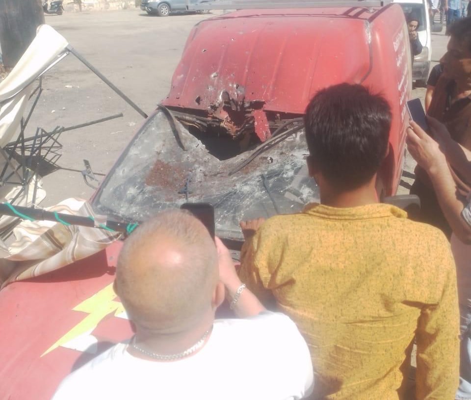 A vehicle destroyed by an Israeli drone strike in southern Lebanon