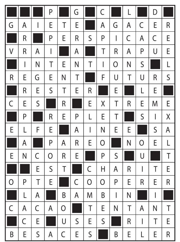 Solutions des mots fléchés du précédent numéro