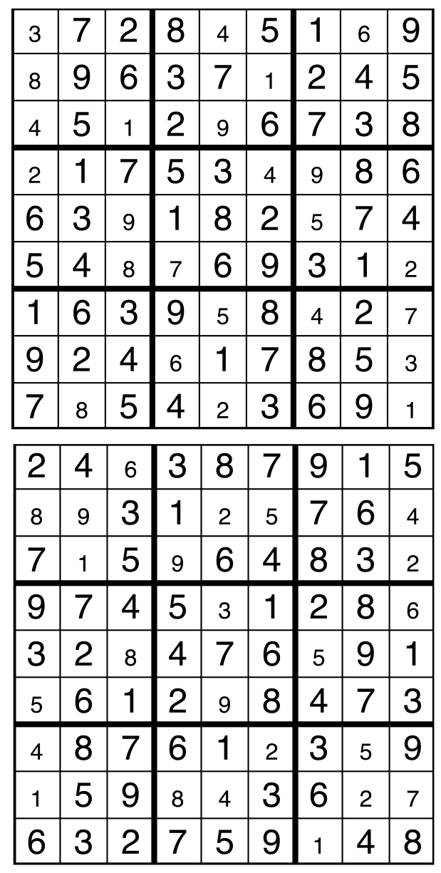 Solutions des sudokus du précédent numéro