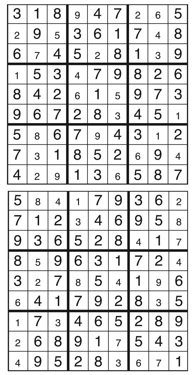 Solutions des sudokus du précédent numéro
