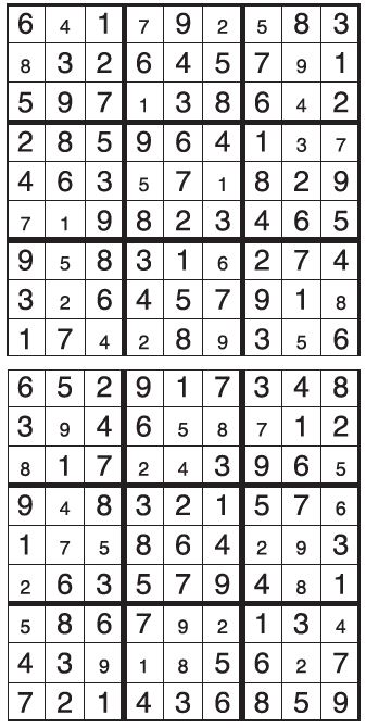 Solutions des sudokus du précédent numéro