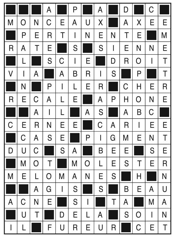 Solutions des mots fléchés du précédent numéro