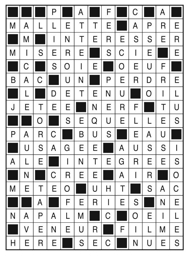 Solutions des mots fléchés du précédent numéro