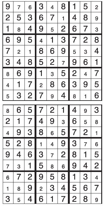 Solutions des sudokus du précédent numéro