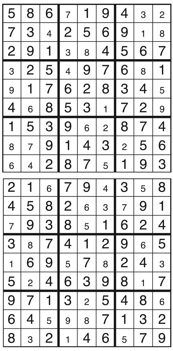 Solutions des sudokus du précédent numéro