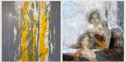 Paintings at Orfali center by Hiba al-Lama and Ashtar Nasralla. (Photo provided by the MYM Agenda)
