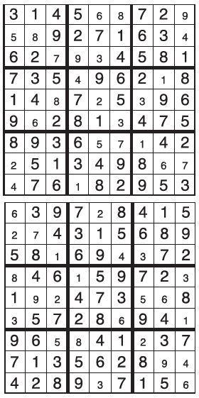 Solutions des sudokus du précédent numéro